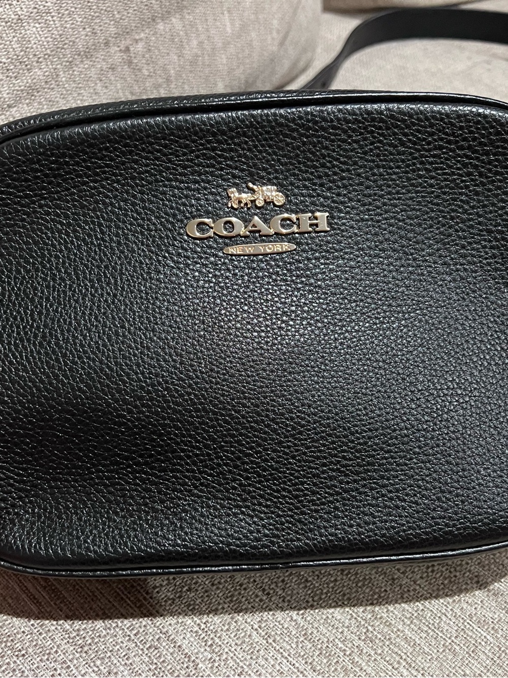 COACH Jamie Black Pebbled Leather Belt Bag with Gold Logo